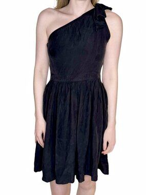 NEW - 212 Collection - One-shoulder Black Silk Mini Dress with a Bow - size 4